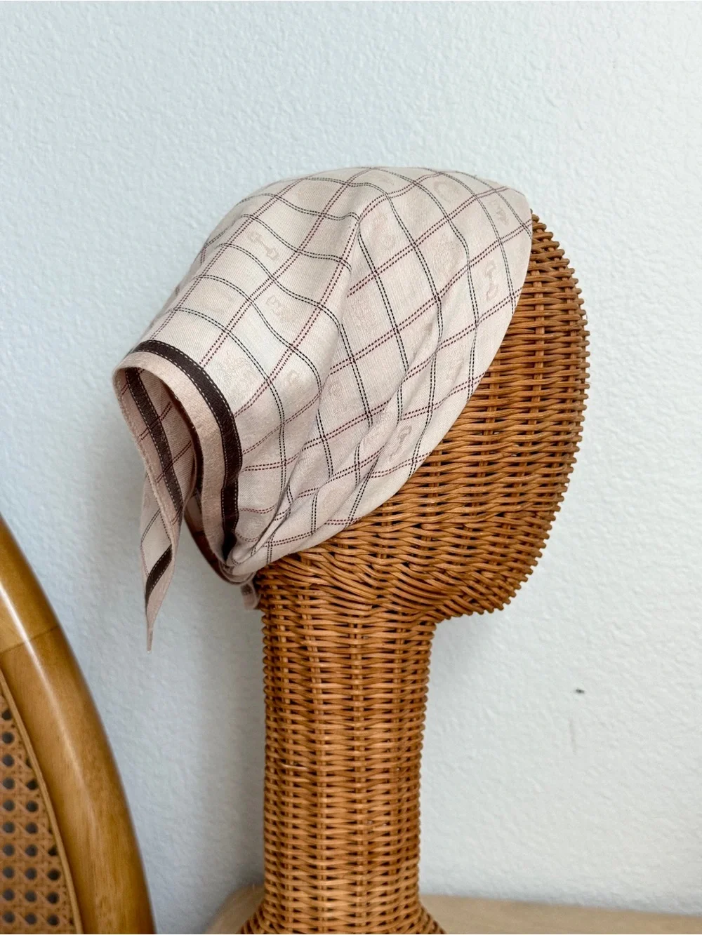 Vintage MCM Plaid Check Cotton Head Scarf Bandana Made in Japan